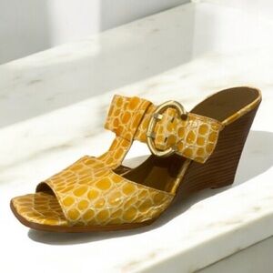 Joan & David Yellow Wedge Sandals with Peep-Toe Design